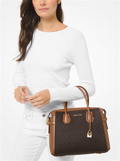 michael kors mercer medium pebbled leather belted satchel|Michael Kors medium mercer handbag.